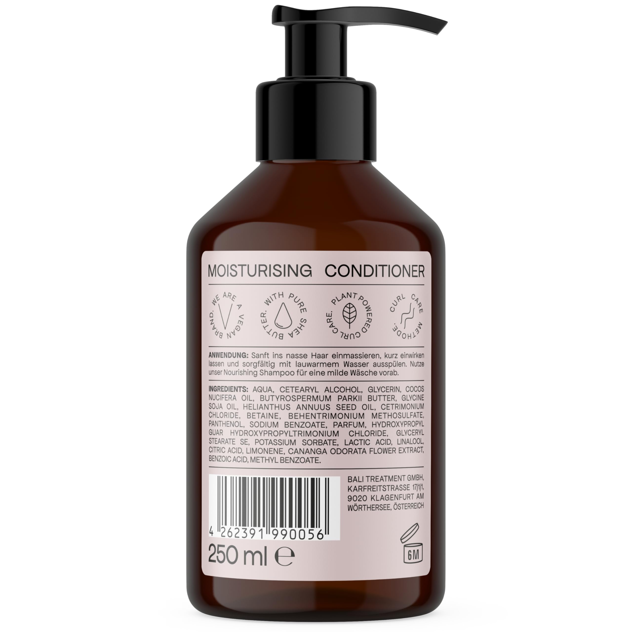 Bali Curls nawilżająca odżywka - nawilżająca odżywka z masłem shea, olejem kokosowym i ekstraktem z ylang-ylangu do naturalnych loków, wegańska odżywka do włosów suchych - 250 ml