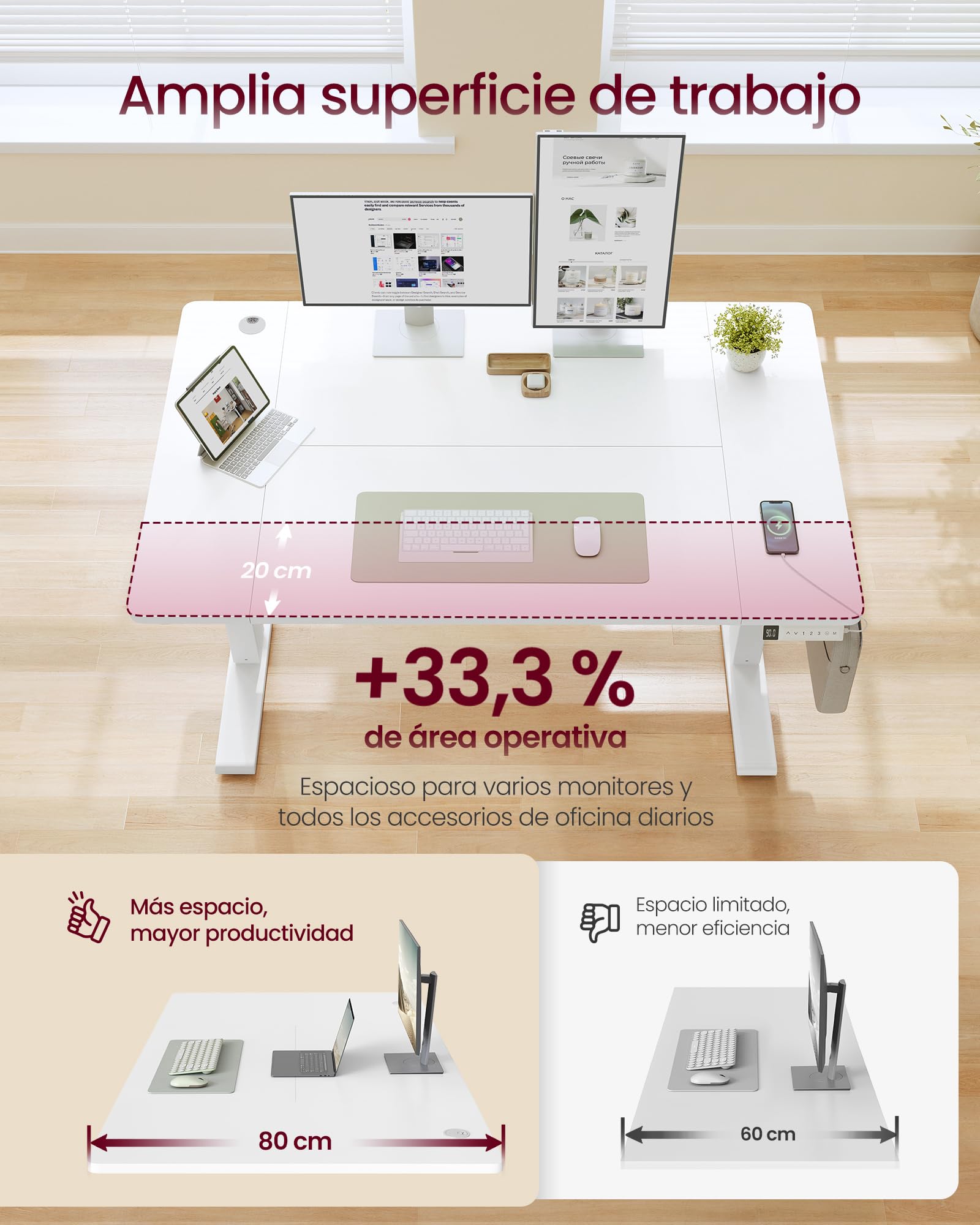 VASAGLE Escritorio Elevable Eléctrico, Mesa Ajustable en Altura con Carga Rápida Tipo C, Memoria de Altura y Caja de Cables, 120 x 80 x (72-120) cm, Blanco, para Oficina, Colección Balok LSD142WZ02