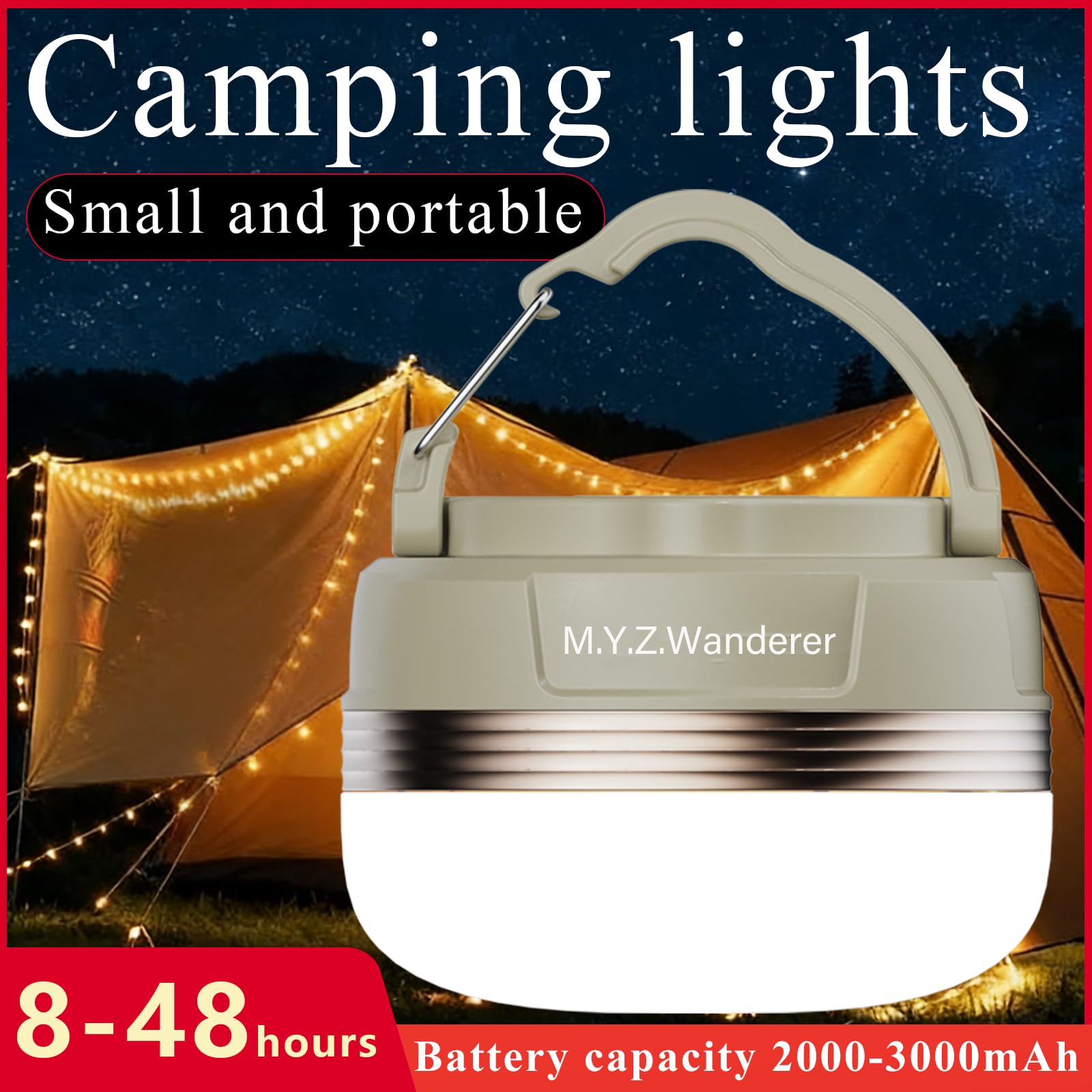 Lanterna portatile da campeggio a LED, ricaricabile, 4 modalità di illuminazione, power bank, con base magnetica, torcia elettrica per campeggio, escursionismo, pesca, uragano, emergenza