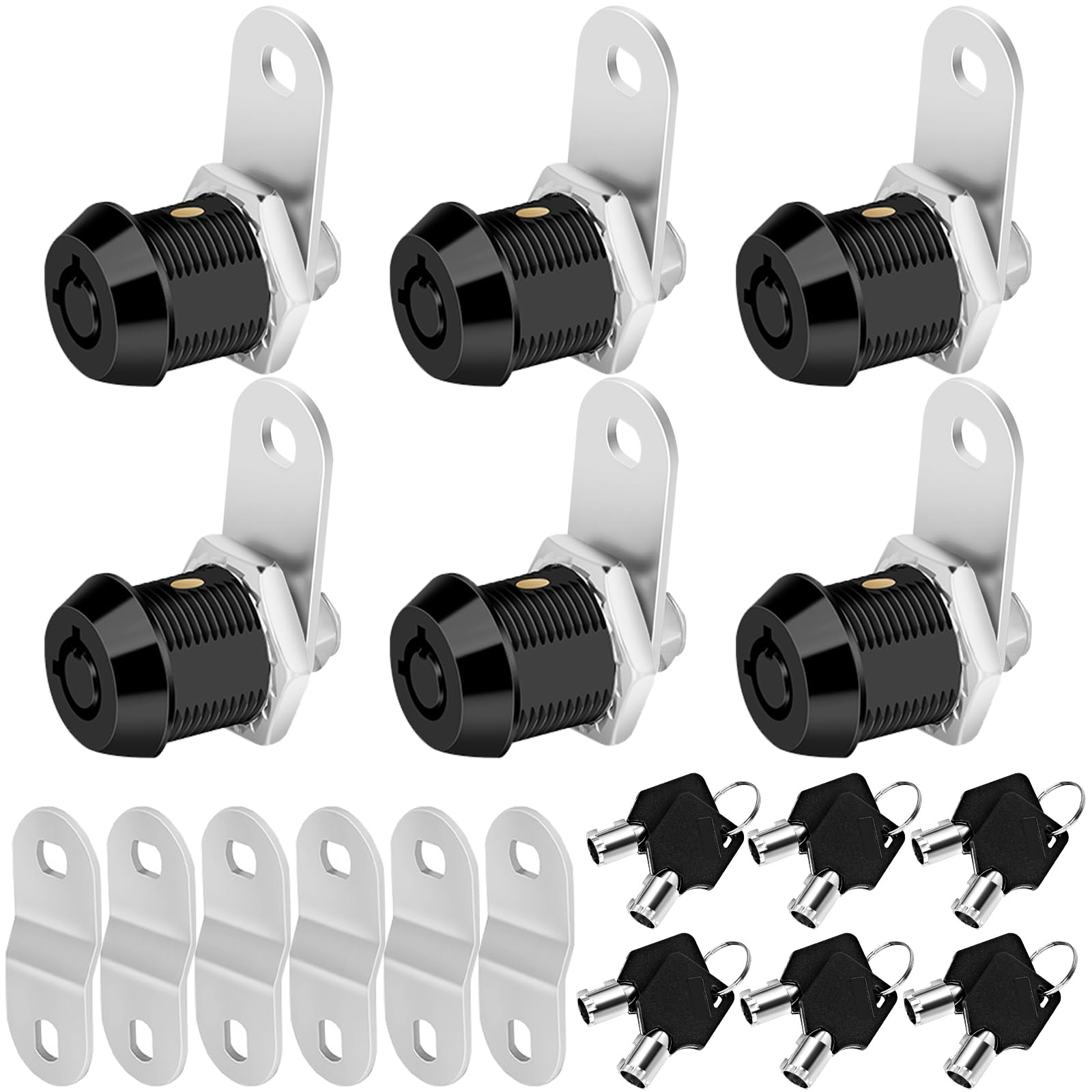 Sissinda Cam Locks RV Storage Keyed Alike, 5/8" Fits 3/8" Max Door Thickness, Compartment Locks for Camper Trailer Cabinet With Keys (Black, 6 Pack)