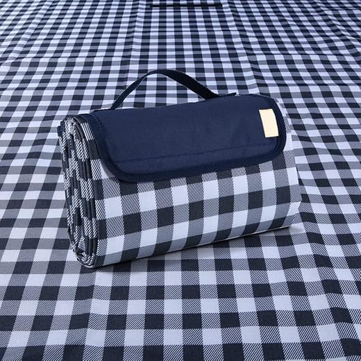 LRUUIDDE Extra Large Picnic Blanket Beach Blankets, Outdoor Foldable Waterproof Sand Mat for Beach Camping Hiking Travel Family Concerts Grass Park Music Festival Lawn Mats (Dark Blue, 80x60inch)