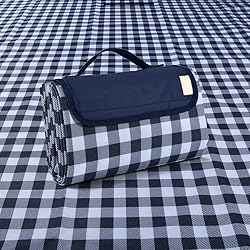 PUPOPIK Outdoor Picnic Blanket, XL Foldable Waterproof Sand Beach Mat, Extra Large 80x80in for Beach Camping Hiking Travel Family Concerts Portable Beach Blankets（Darke Blue）