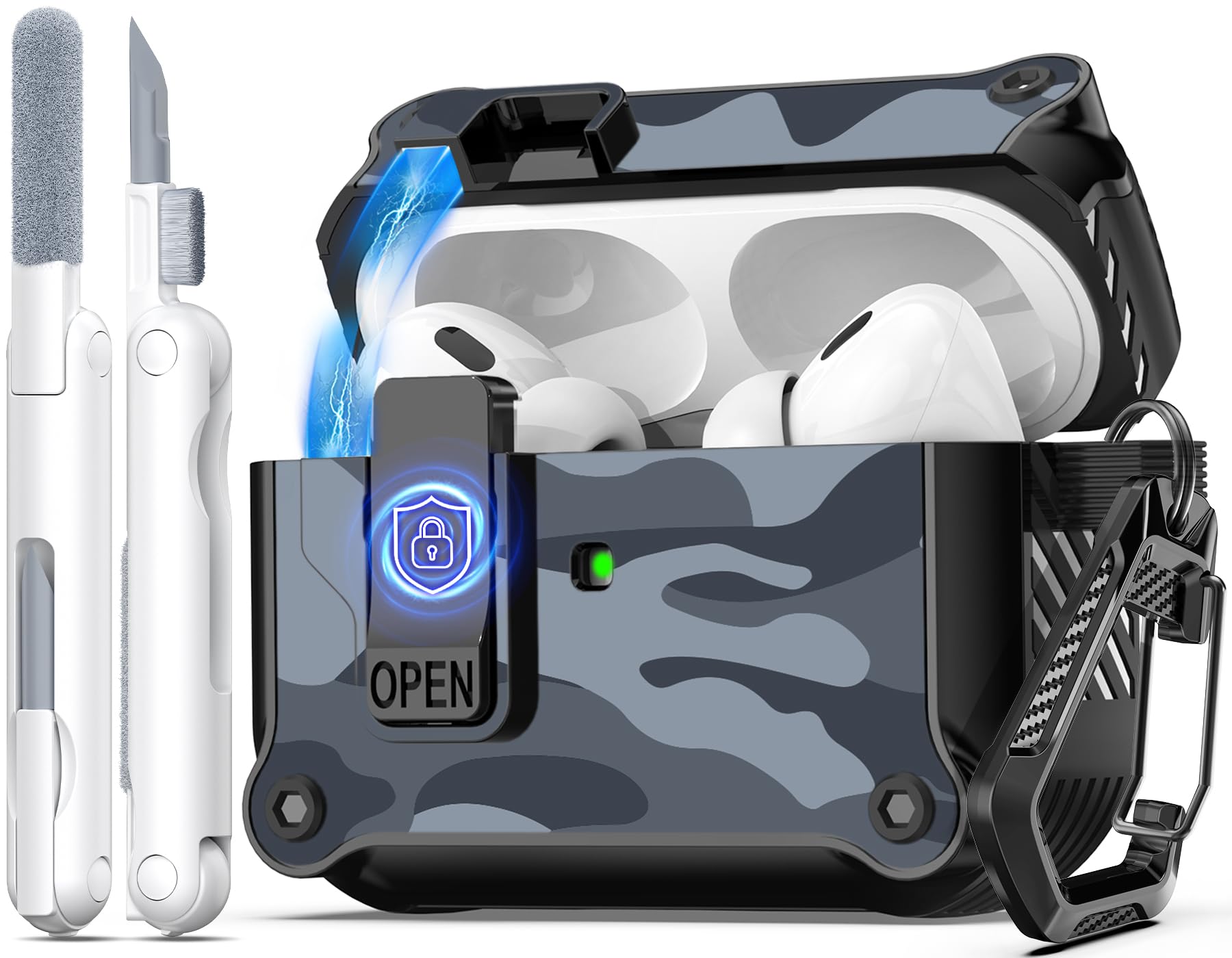 R-fun Compatible with AirPods Pro 2nd Generation 2023(USB-C),2022(Lightning Cable),1st Gen 2019 Charging Case, Full Drop Protection Auto Pop-Up Lid