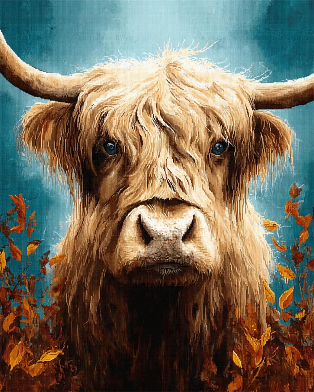 RKFLGEW DIY Embroidery Set Highland Cattle Portrait 50x70cm