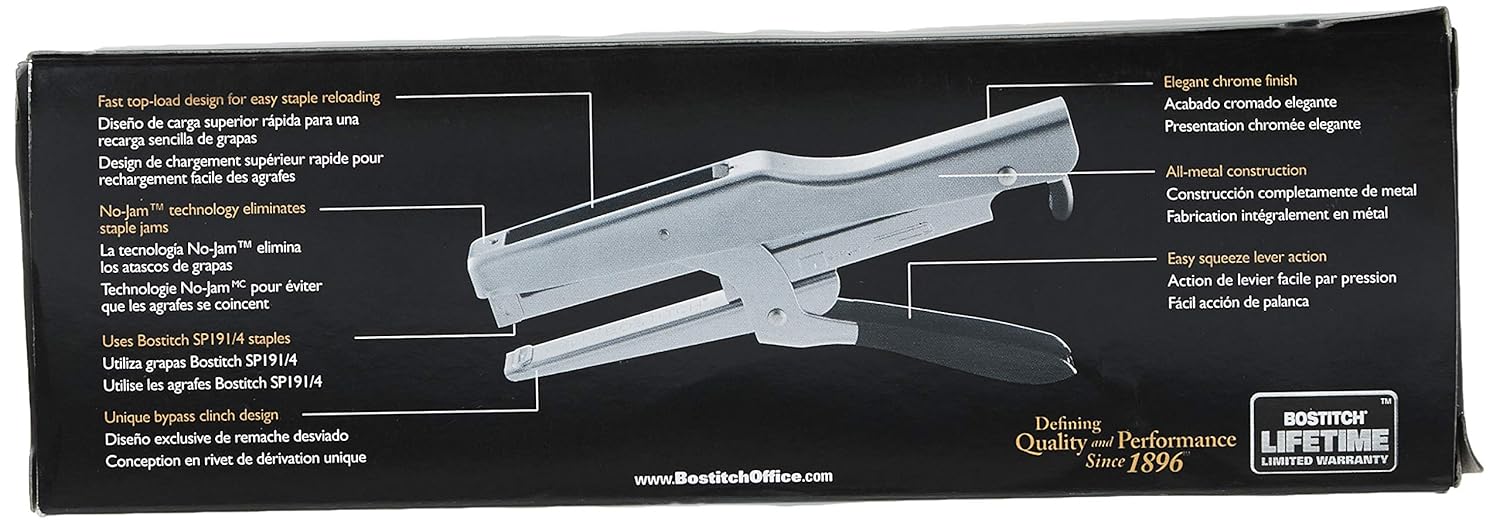 Bostitch Office Plier Stapler, 20 Sheet Capacity, EZ Squeeze Handle, Reduced Effort, No Jam Technology, Chrome (Pack of 48)