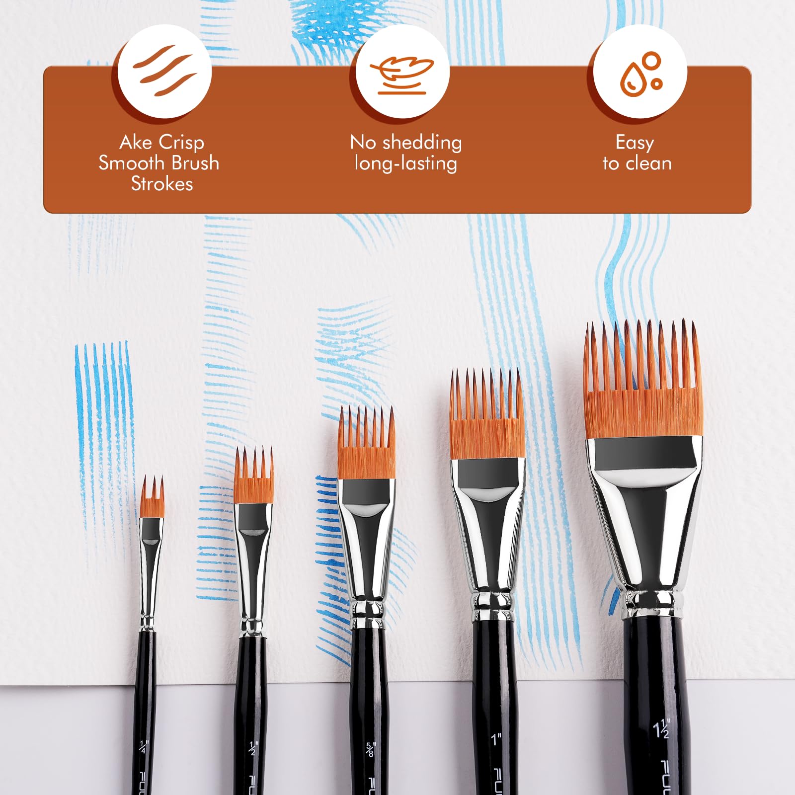 Pinceaux Grainer - 5 Pinceaux Effets Texture d'artiste Professionnel pour Lignes, Herbe, Fourrure, Parfaits pour Tracer Plusieurs Lignes, Texture Unique | Parfait pour Acrylique, Aquarelle et Huile
