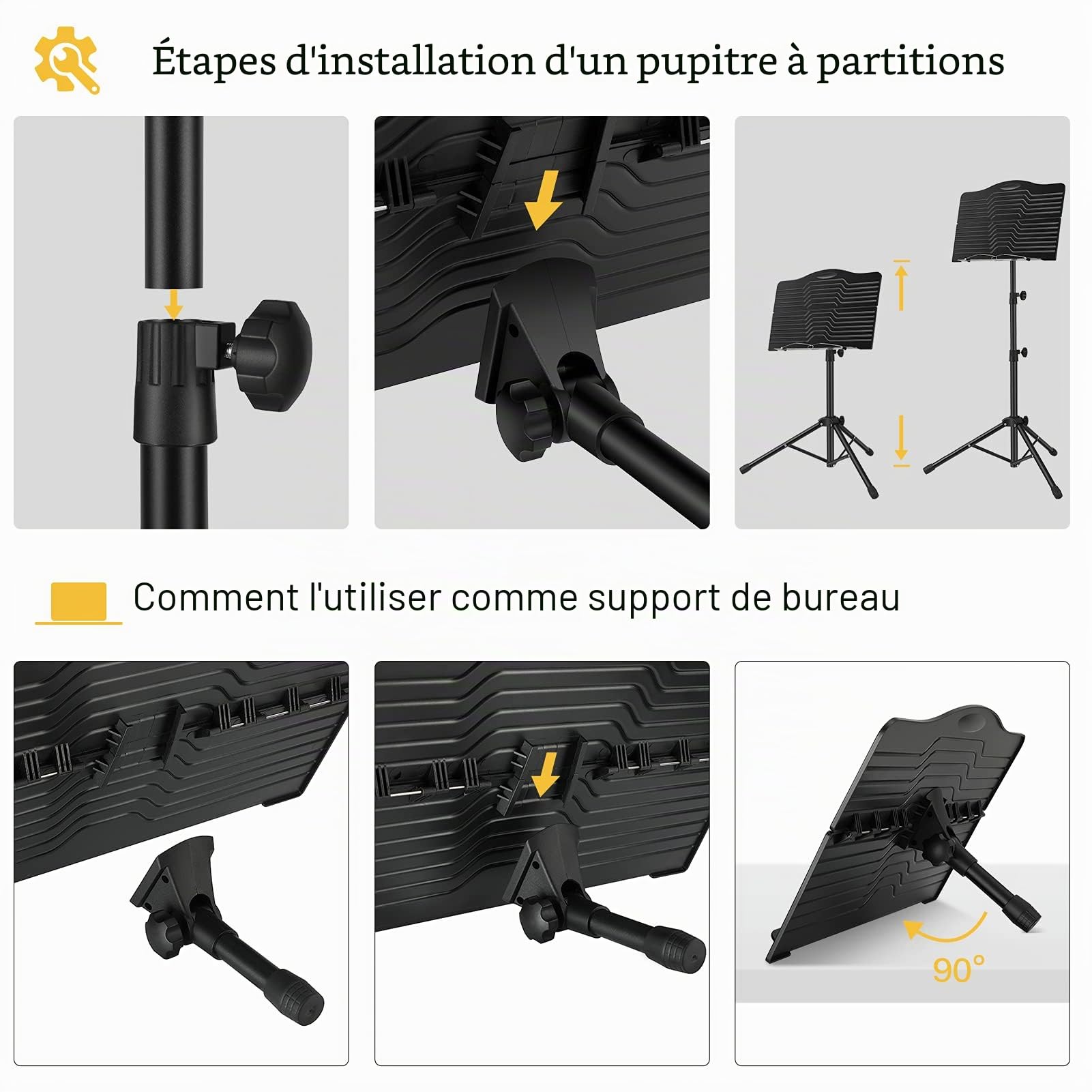Donner Pupitre Musique Portable en Métal avec Sac de Transport, DMS-1 Porte Pupitre pour Partition en Livres Pliable Hauteur Réglable avec Lampe de Pupitre