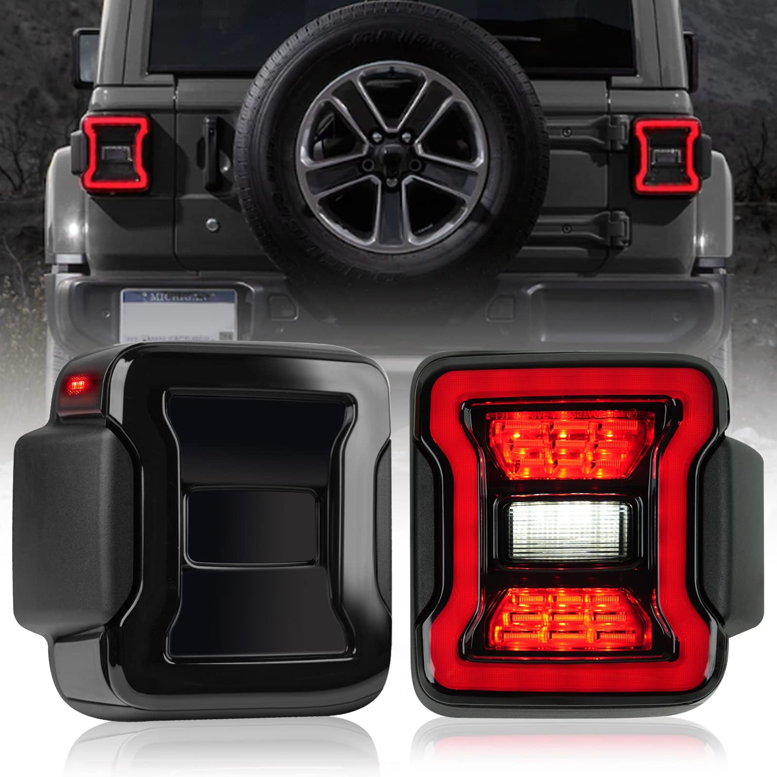 LitMiRaCle Smoke lens LED Tail Lights Compatible with Jeep Wrangler JL