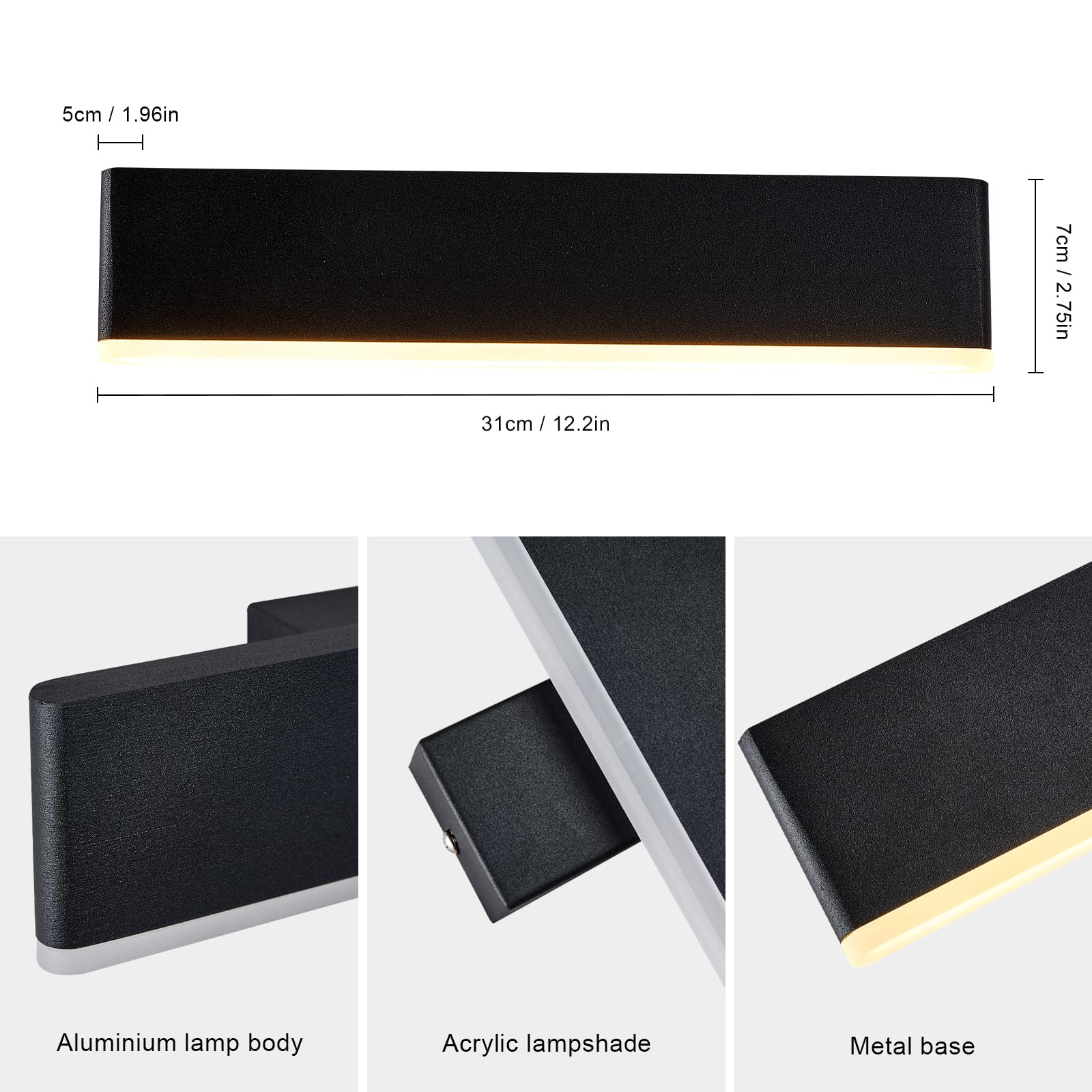 9W Aplique de pared Interior, Giratoria de 360 ° | Lámpara de Pared Moderna, Luz de Pared LED Negro para Dormitorio, Sala de Estar, Pasillo, Escaleras, Blanca Cálida