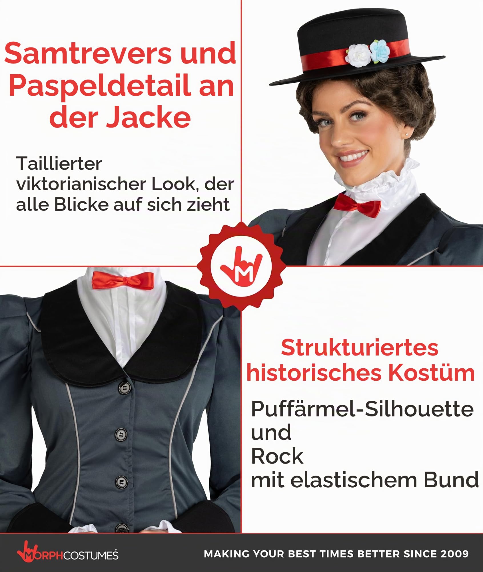 Morph Englisches Nanny Kostüm Damen, Kostüm Nanny, Film Charaktere Kostüm Damen, Karneval Kostüm Damen
