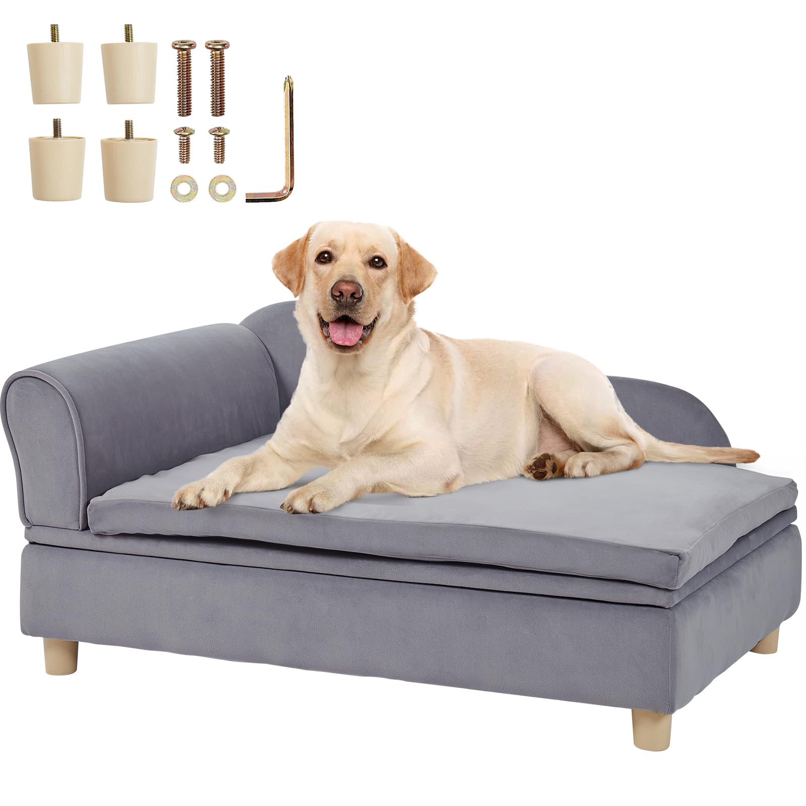 VEVOR Canapé pour animal de compagnie, panier pour chien de grande taille et chat, canapé-lit pour chiens en velours doux, canapé pour chats avec capacité de charge de 50 kg, gris, 91 x 58,5 x 41,5 cm