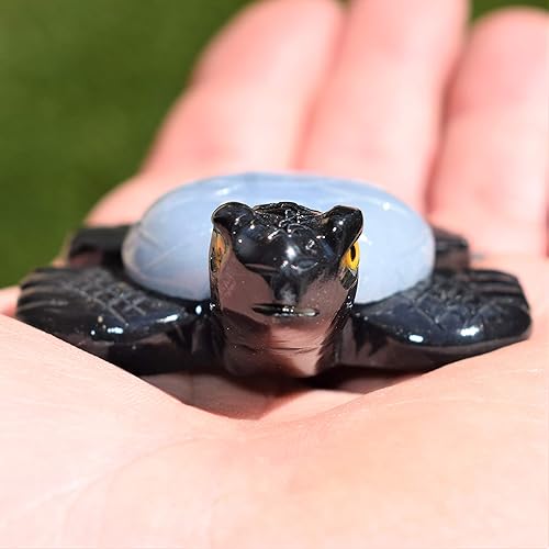 Miniatura 2 de Zenergy Gems Tortugas de piedras preciosas naturales talladas a mano con selenita + cristal de carga de corazón de bolsillo de selenita (tortuga