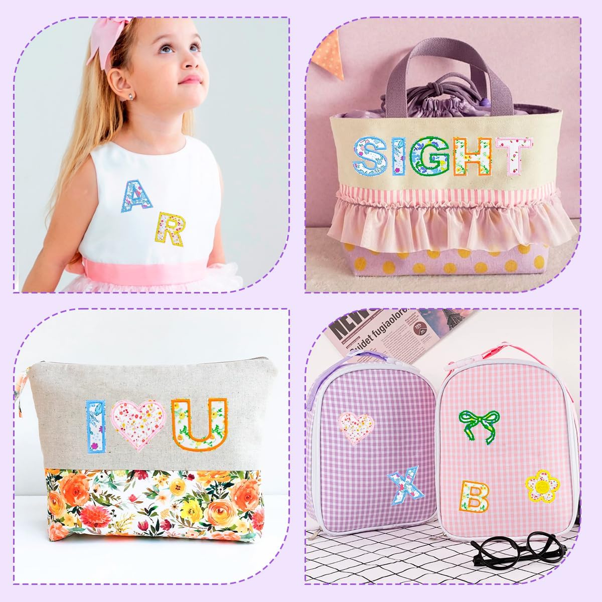 96PCS Floral Letter Patches Self-Adhesive Embroidered Flower Letters Bow Heart Patch Stickers Cute Varsity Fabric Applique for DIY Clothing Jackets Backpacks Phone Case Trucker Hats Bags Repair Crafts