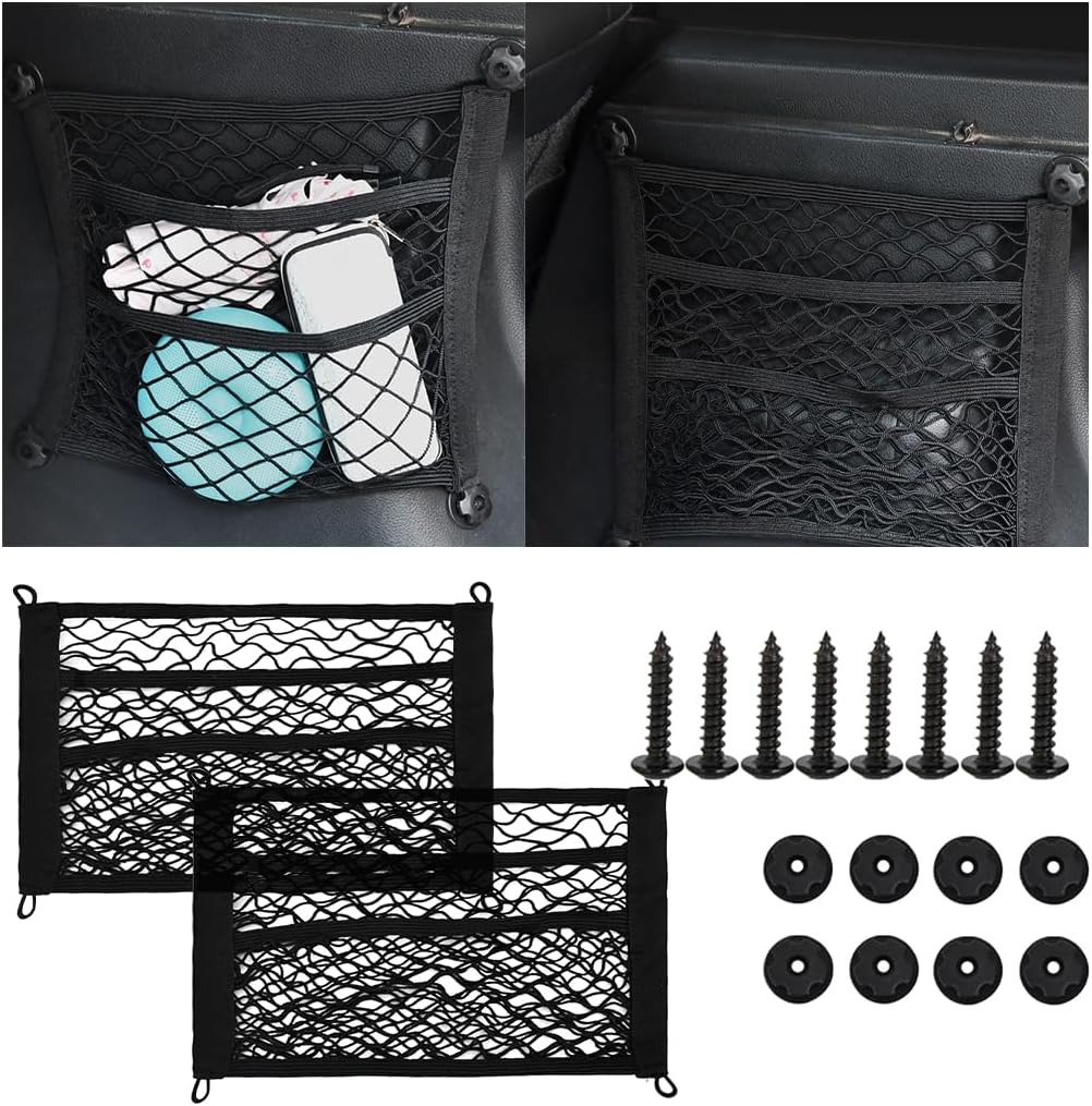 HZEL Car Mesh Cargo Net, 2PCS Elastic Vehicle Trunk Storage Netting with Screws, Automotive Interior Wall Sticker Organizer Pouch Bag Accessories, Universal for RV, Bus, Camper (Small)