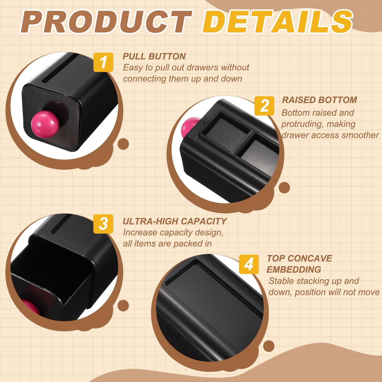 QUARKZMAN 3 Cassetti Impilabili Per Scrivania, Organizzatore Plastica Con Cassetti Scatola Archiviazione Per Ufficio Casa Cancelleria Trucco Bagno, Nero Singolo Strato