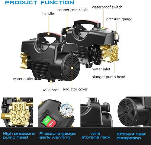 Miniatura 7 de Lavadora a presión portátil de 2800 W Lavadora de energía eléctrica autocebante de doble propósito 2600PSI lavadora a presión de coche para patio,
