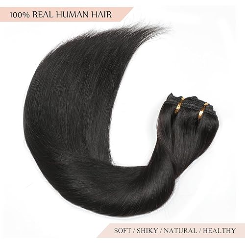Miniatura 9 de Sisily Extensiones de cabello humano real con pinzas, 18 pulgadas, 5.23 onzas, color negro azabache, extensiones de cabello humano Remy brasileño