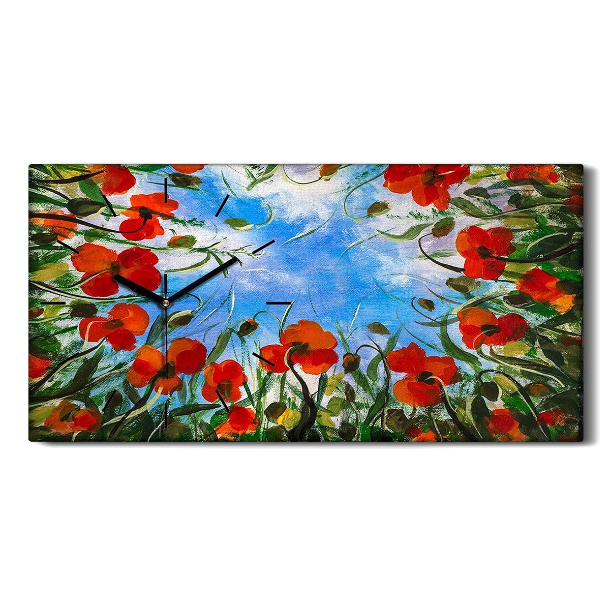 Horloge Toile Coquelicots Rouges pour un Salon Moderne Calme et Silencieux