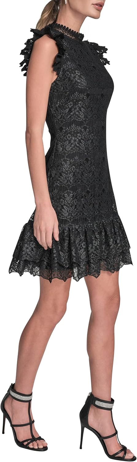 BCBG Womens Sleeveless High Neck Ruffle Trim A-line Mini Dress - Image 3