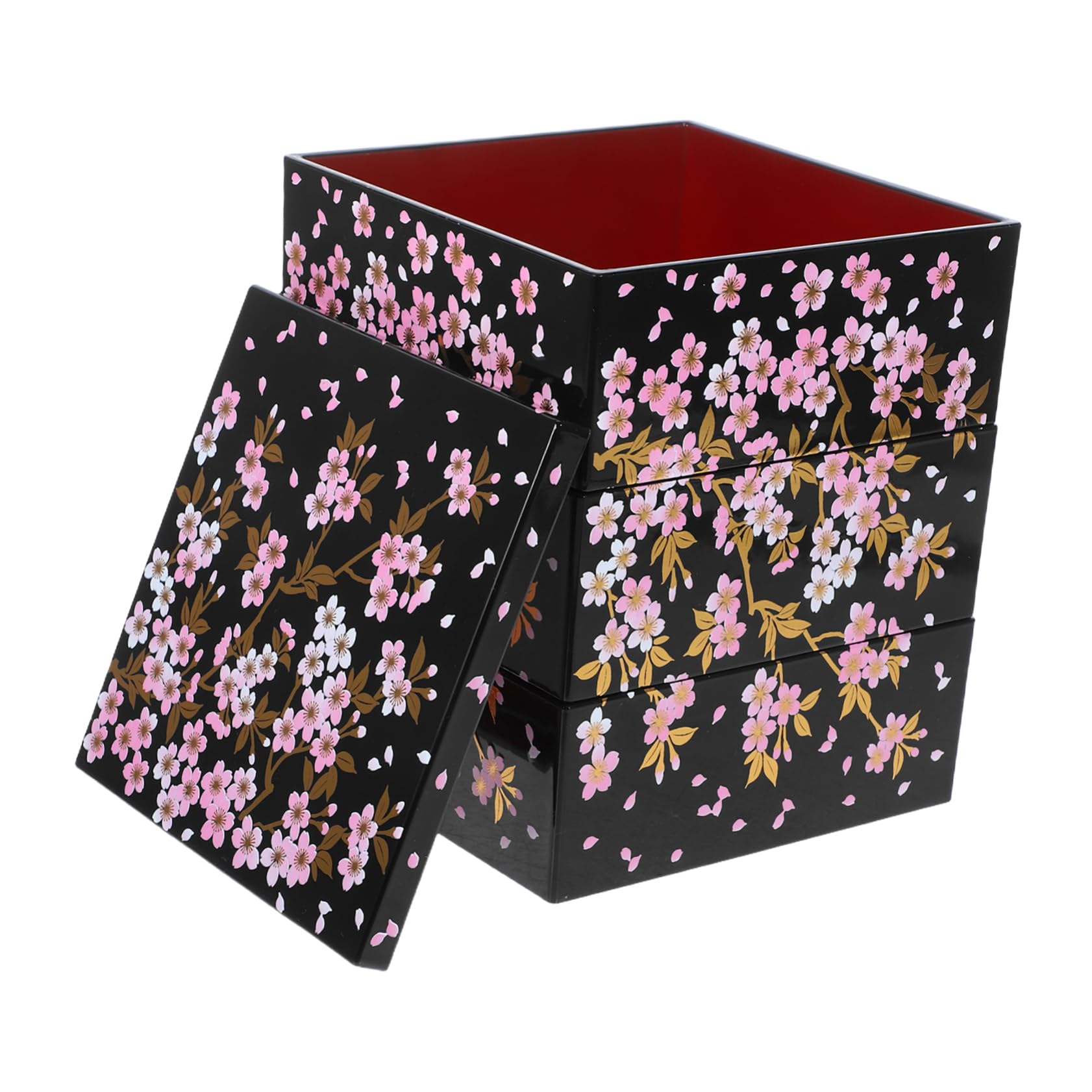Hemobllo Boîte à Bento Japonaise à 3 Niveaux, Plateau de Service à Sushis en Abs, Motif Fleur de Cerisier, pour Pique-niques et Réunions