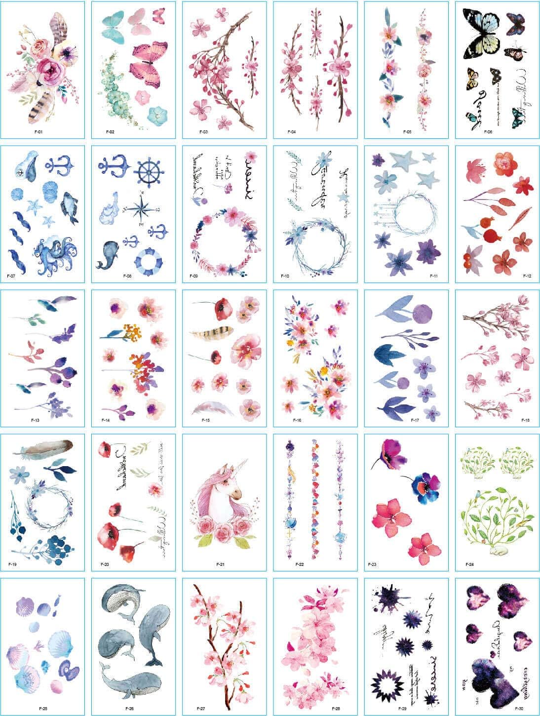 Ink Wash Temporary Tattoo Stickers – 30 Sheet Transfer Stickers, Fashion Chinese style Fake Tattoos Waterproof (Multi-color)