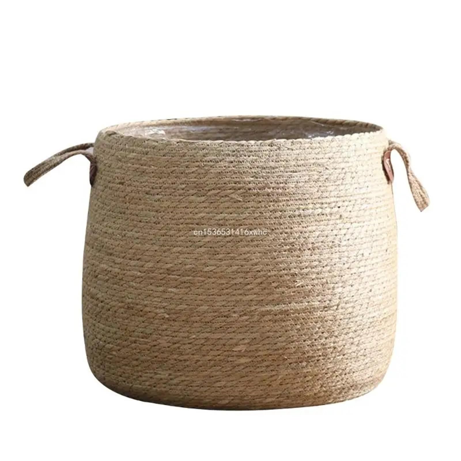 JFNKLFG Woven Plant Pot 1pcs Grass Woven Flower Basket With Handle Floor Plant Decorative Pot(Large)