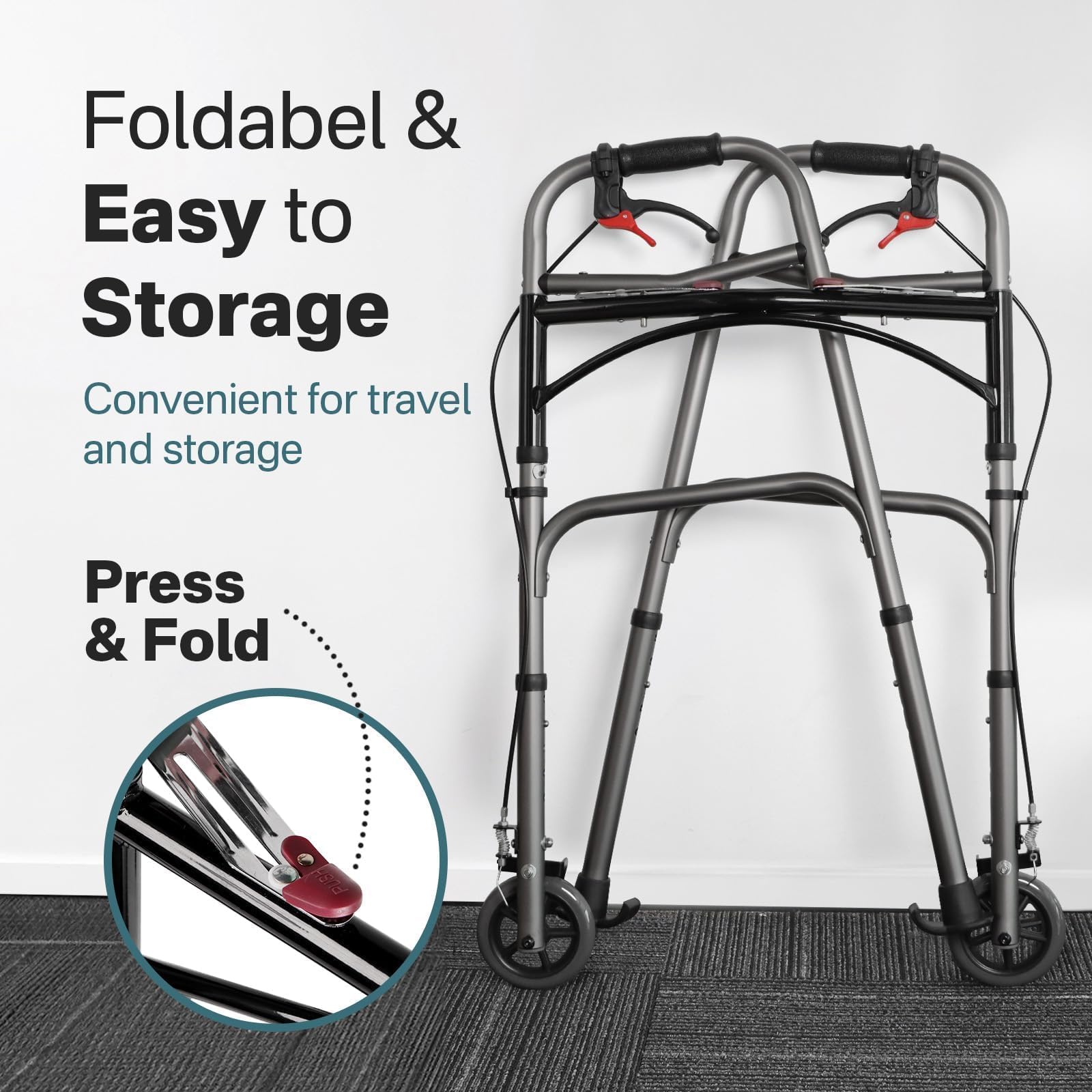 Eosprim Andador Con Freno Para Plegable Ancianos 2 Ruedas，Carro Plegable Con Ruedas，Andadores Interior Adultos，Caminadores Para Mayores，Andarilho Para Idosos，Andadores Para Personas Mayores，Muletas