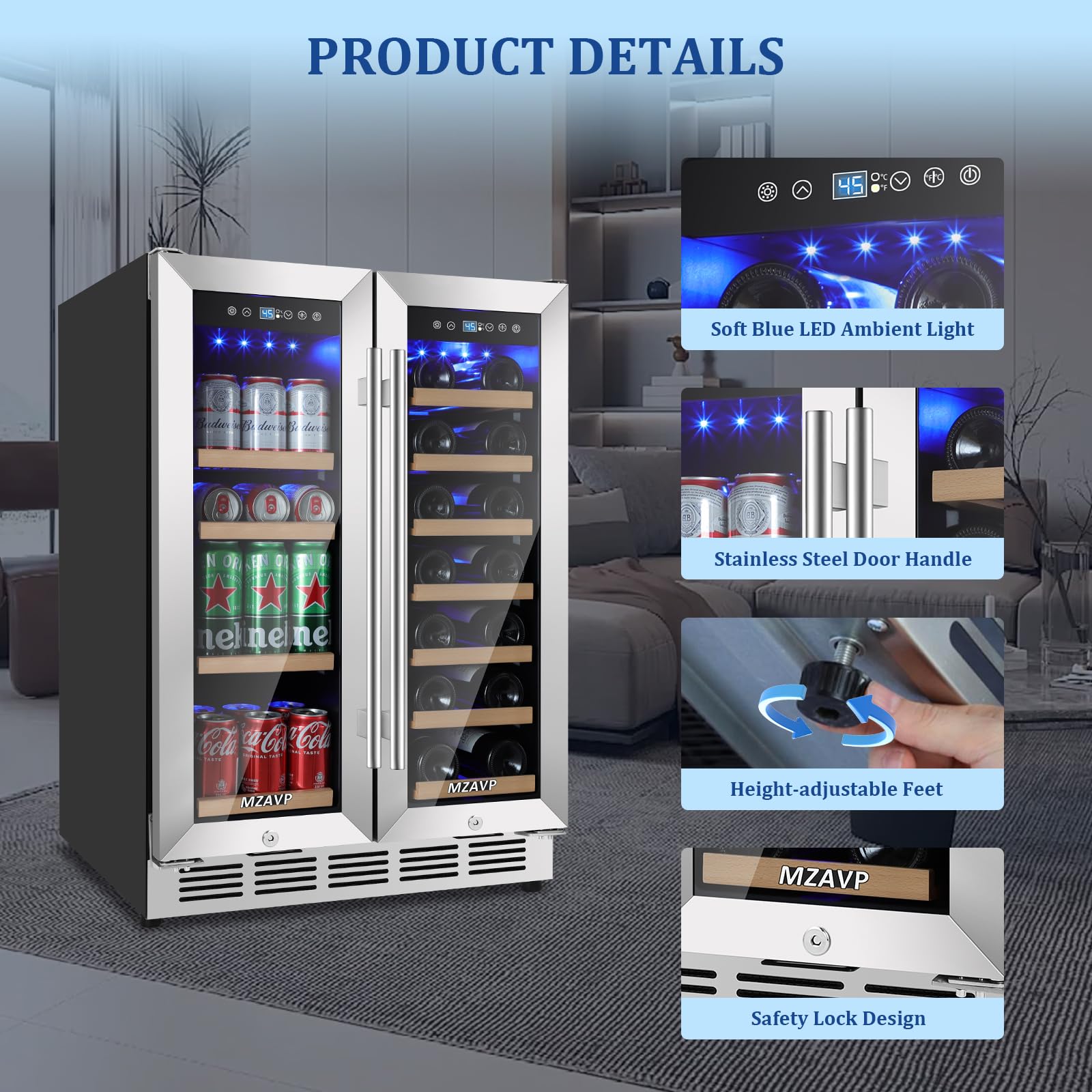 Mzavp 24 Inch Wine And Beverage Refrigerator, Dual Zone Beverage Cooler With Glass Door, Built-In Or Freestanding Wine Fridge With Fast Cooling, 20 Bottles And 88 Cans Large Capacity on Fridge.com - View 6