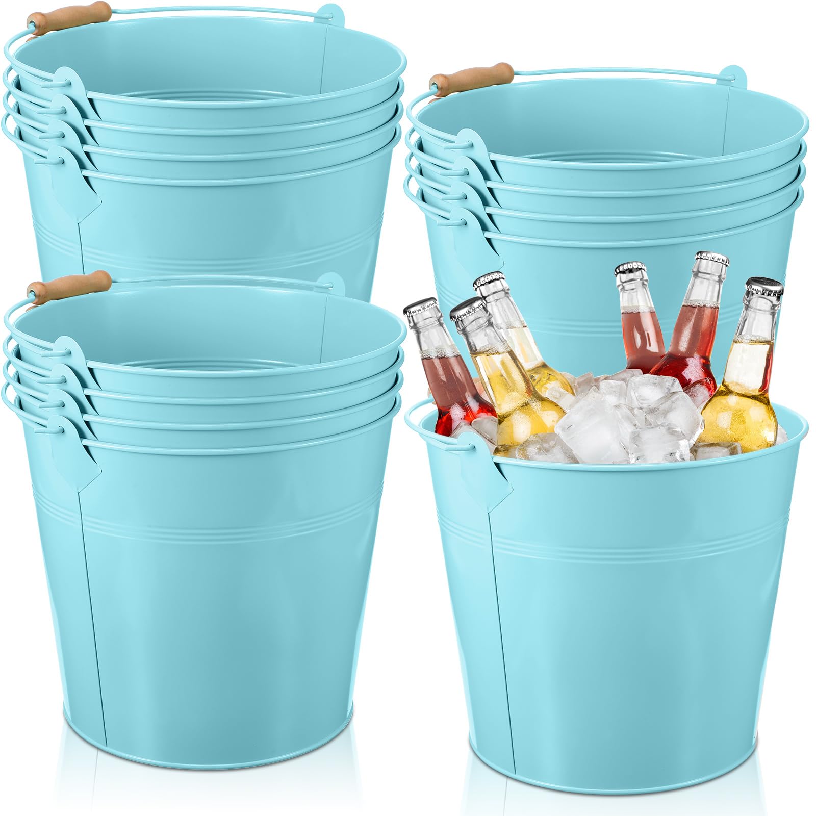 Didaey 12 Pcs 9 Quart Large Galvanized Metal Buckets with Handle Inch Heavy Duty Stainless Steel Pails Round Pail for Party Wedding, Crafts, Utensils, Table Centerpieces (Light Blue)