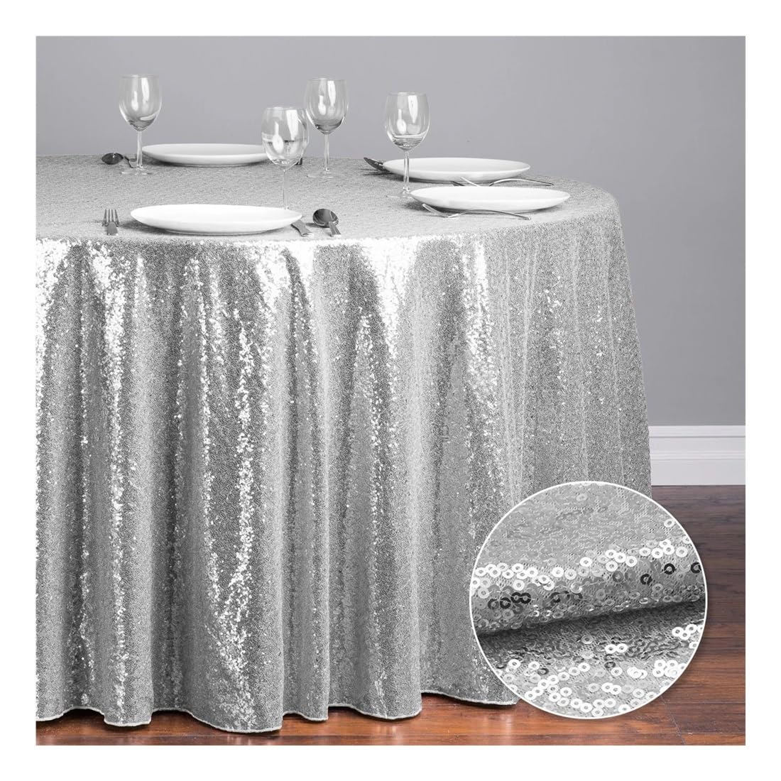 Nappe à paillettes argentées pour décoration de Noël et buffets d'anniversaire