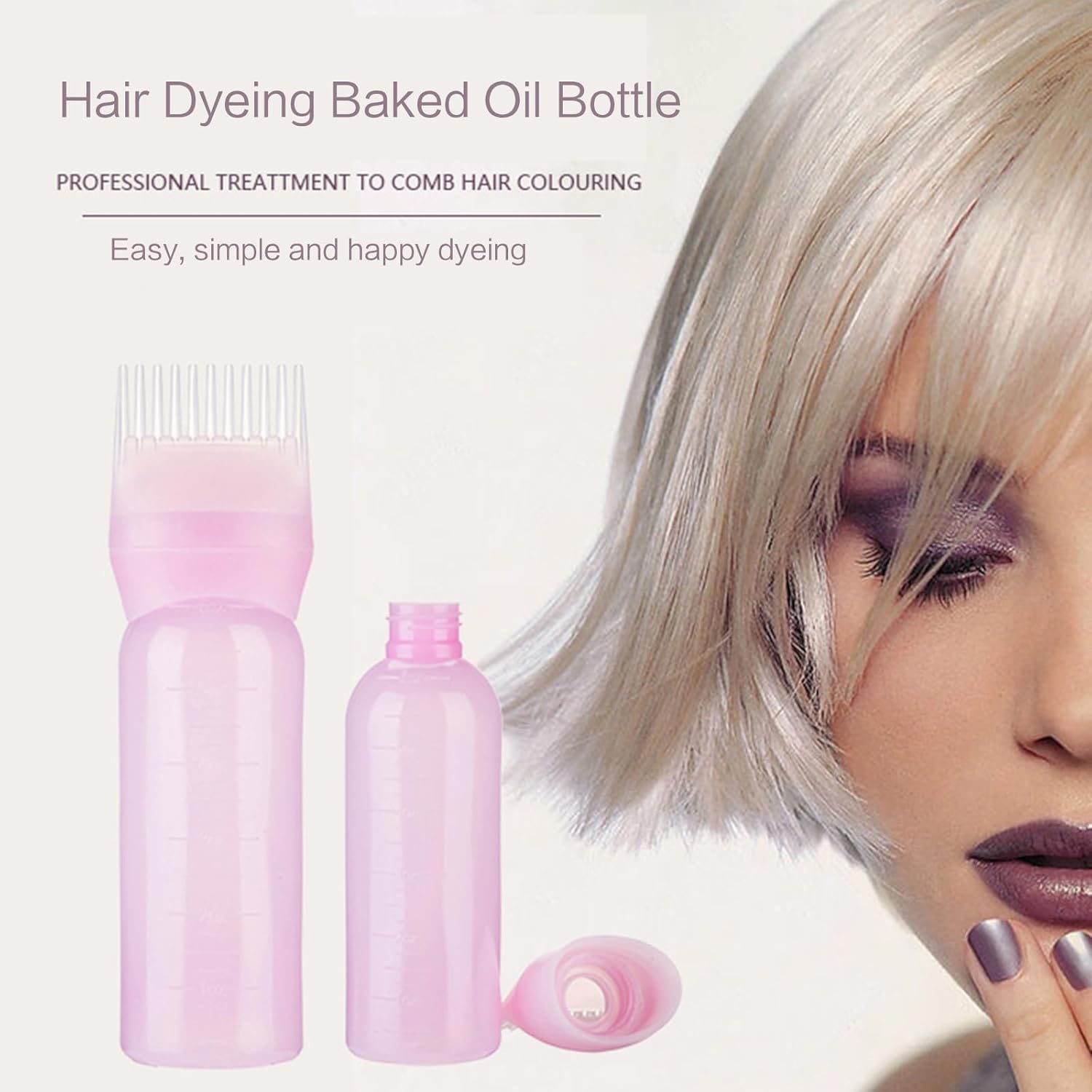 Root Comb Applicator Bottle Refillable Container For Salon Easy To Squeeze Bottles For Hair Dye Bottle With Brush, Coloring Highlighting Tools (Pink)