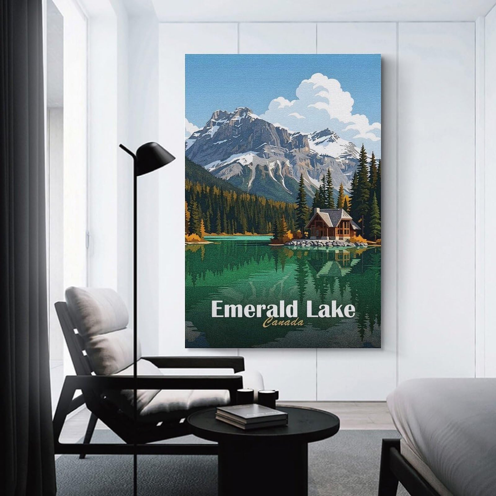 Junmoney Hanging Wall Art Emerald Lake Canada Landscape Art, 24x36inch(60x90cm), for Small Homes, Bedrooms Or Open Spaces, Wall Decor with Flexible Room Appeal