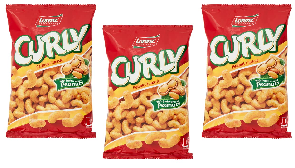 Lorenz Curly Peanut Classic - Juego de 3 aperitivos salados con cacahuetes frescos (60 g), diseño clásico