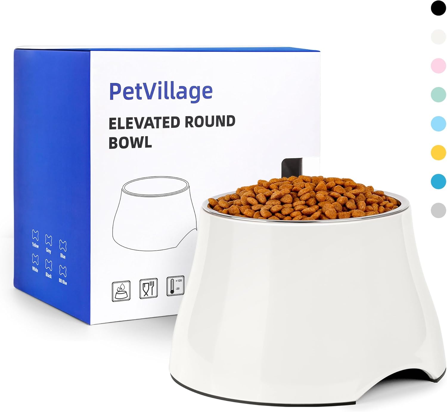 Dog Bowls,Cone Friendly Non Slip Single Dog Bowl with Stainless Steel Inner, Raised Bowls for Small Dogs Spaniel Dogs Long Ear, High Capacity, M/2 Cup White