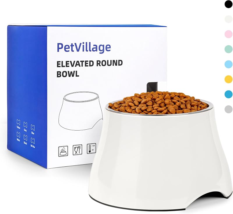Tigela elevada para cães com interior em aço inoxidável e base antiderrapante Petvillage, branca, capacidade M de 540 mL