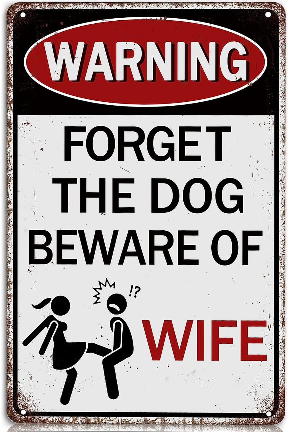 SMAZDFXX Warning Forget the Dog Beware of Wife Metal Vintage Tin Sign Retro Wall Decoration for Cafe Bars Garage Man Cave Home Retro Plaque Room Door Accessories Poster Housewarming 5.5"x8"