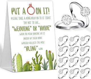 Put a Ring on It Bridal Shower Games with Rings-One Sign and 50 Rings, Don't Say Bride or Wedding Game, Bridal Shower and Wedding Shower Games for Guests, Mexican Cactus Bridal Shower Decorations-LB5