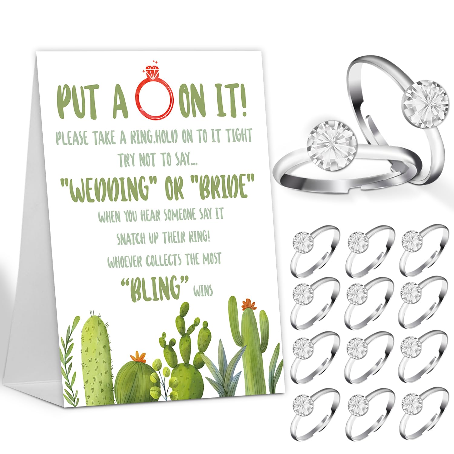 Put a Ring on It Bridal Shower Games with Rings-One Sign and 50 Rings, Don't Say Bride or Wedding Game, Bridal Shower and Wedding Shower Games for