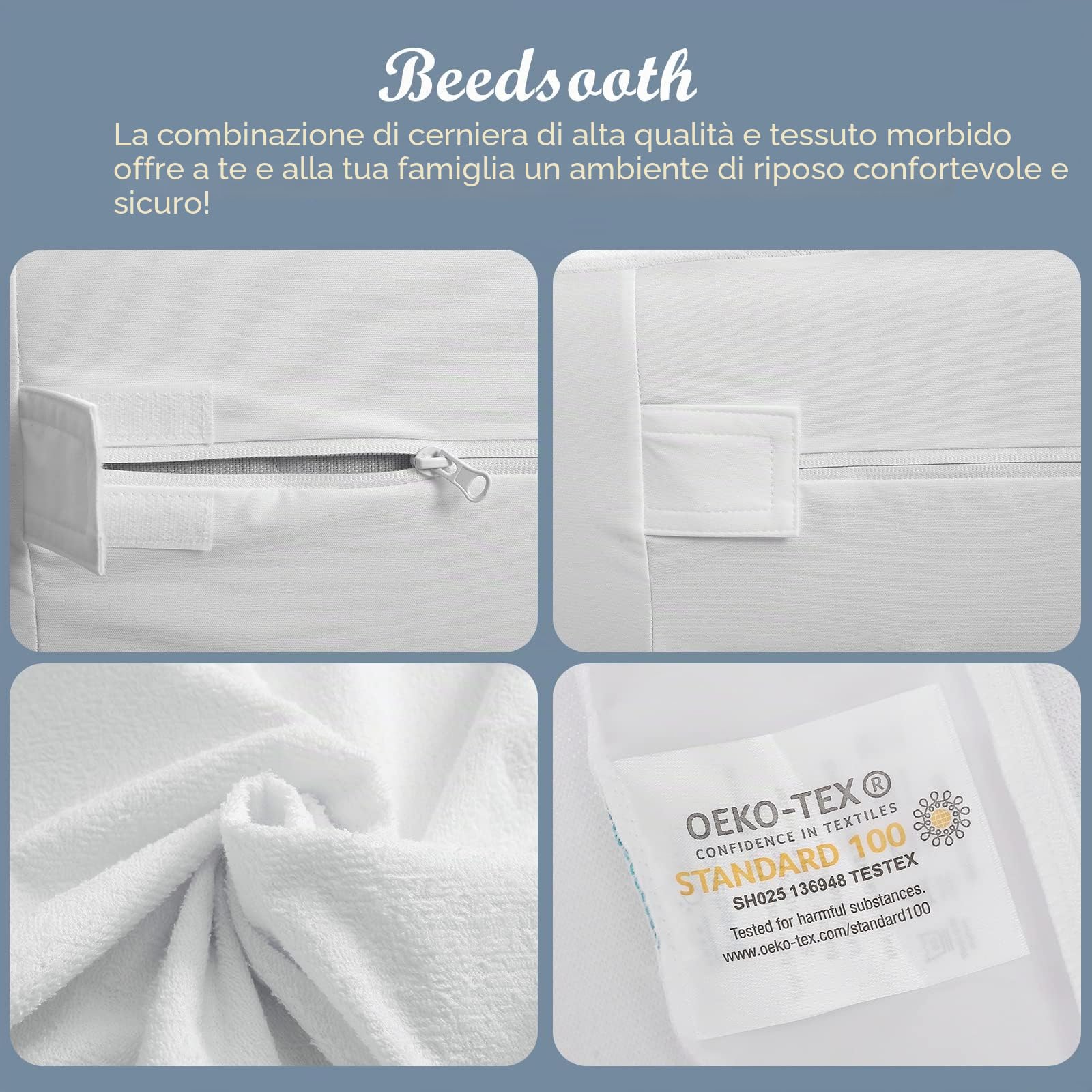 Coprimaterasso con cerniera singolo 80x190cm,Impermeabile,Traspirante,Antiacaro Protezioni per materassi in cotone facili da pulire -Altezza 16cm