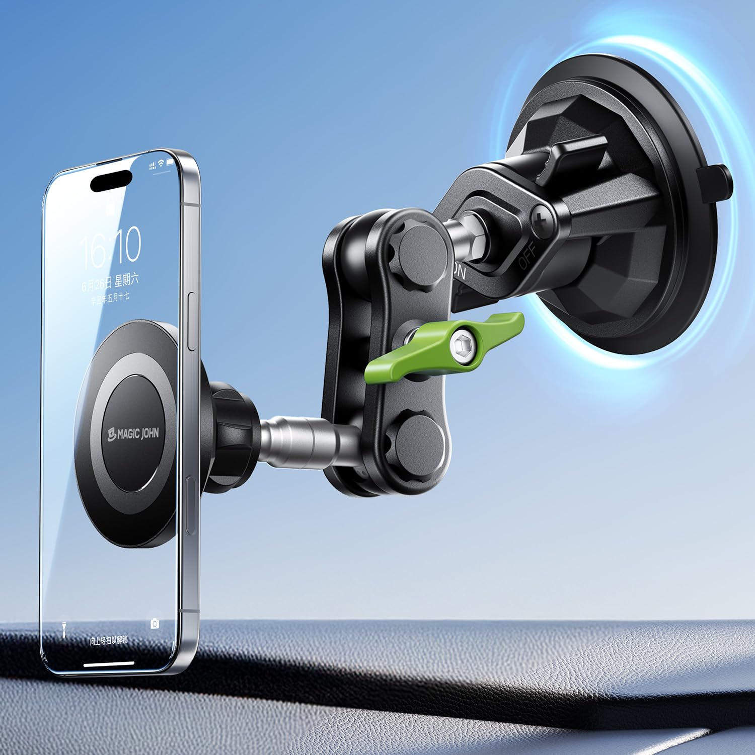 Photo 1 of MAGIC JOHN Magnetic Car Phone Holder [Strong Suction&Strong Magnetic] 360° Adjustable Car Phone Mount for Windshield, Ultra-Durable Metal, Suction Cup Car Phone Mount for iPhone Samsung All Smartphone