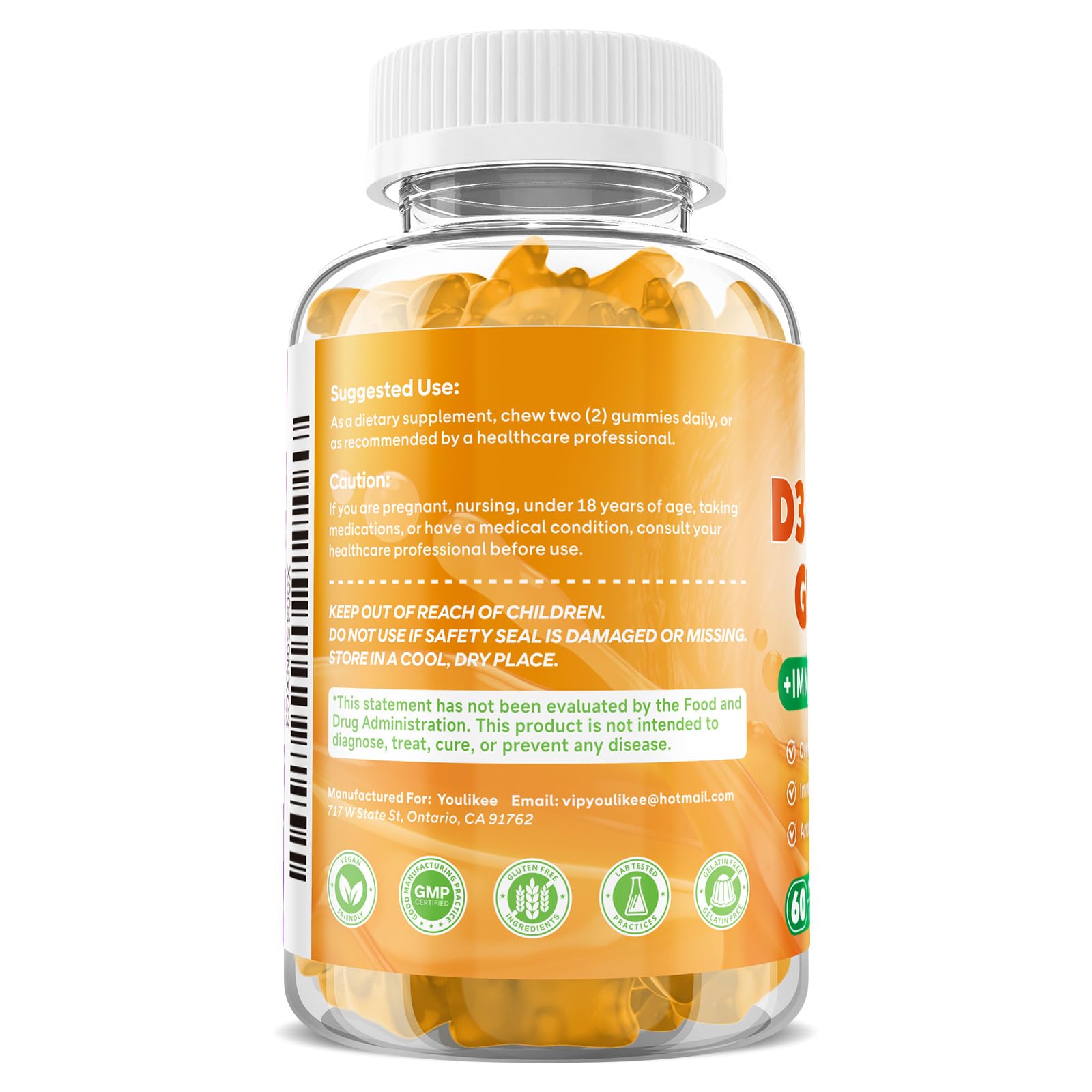 Vitamin C + D3 5000IU + Zinc Gummies for Adults, Orange Flavor, 60 Count — Amazon image 3