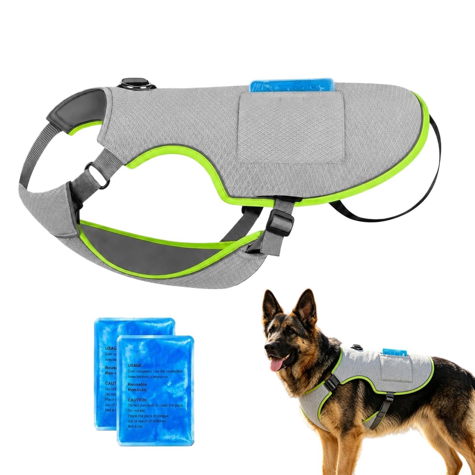 Gilet Rafraîchissant pour Chien Réglable Réfléchissant Respirant | Harnais d'Été Glacé pour Chien pour Temps Chaud Extérieur Promenade Randonnée Camping Entraînement Course