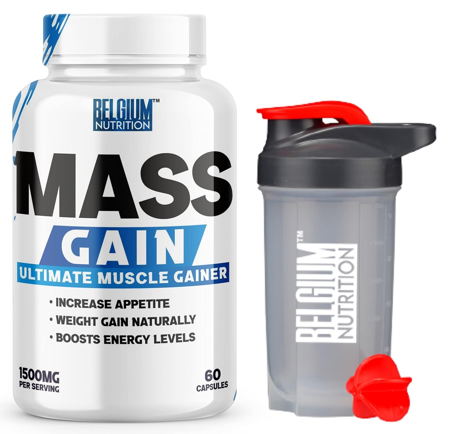 Belgium Nutrition Bulk Gain Mass & Weight Gainer Capsule for Fast Weight & Muscle Gain, Muscle Building Weight Lifters Supplement Muscle Growth, Stamina & Strength – Men & Women, 60 Cap. | Free Shaker Belgium Nutrition Bulk Gain Mass & Weight Gainer Capsule for Fast Weight & Muscle Gain, Muscle Building Weight Lifters Supplement Muscle Growth, Stamina & Strength – Men & Women, 60 Cap. | Free Shaker