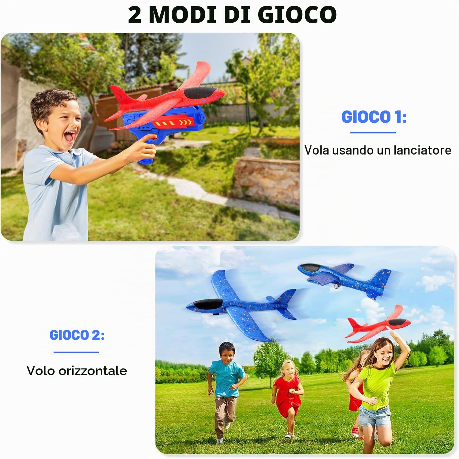 Aereo Polistirolo con Pistola Catapulta, 4 Pezzi Aereo Giocattolo, Aereo in Schiuma Giocattolo Giochi Giardino Esterno, Aliante Aeroplano Schiuma Giochi Bambini 3-8 anni