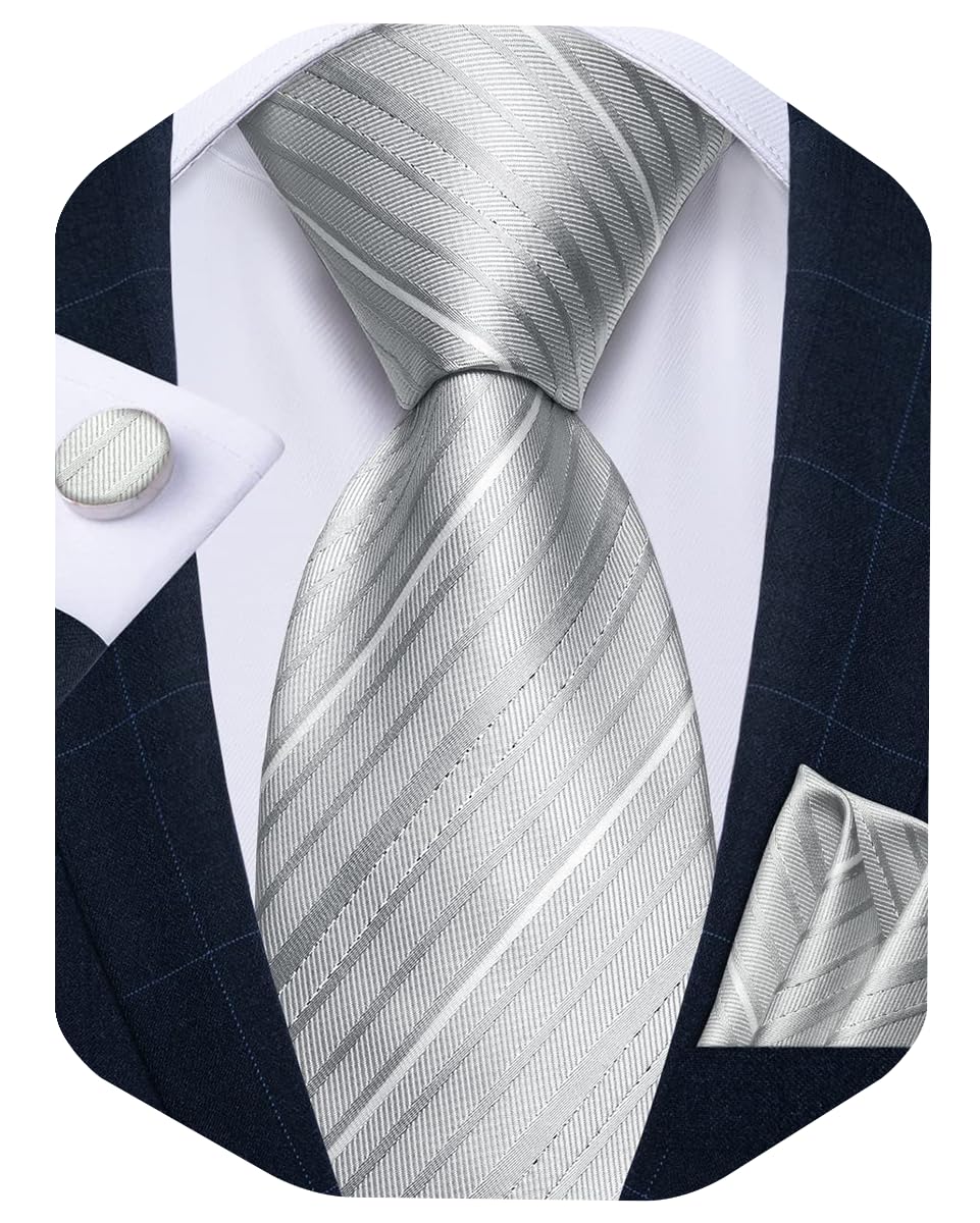 DiBanGu Striped Ties for Men Silk Woven Plaid Necktie | Classic Stripe Pattern,Soft Silk,Wear-resistant,Pocket Square and Cufflinks,Great Gift for Birthday,Business,Meeting