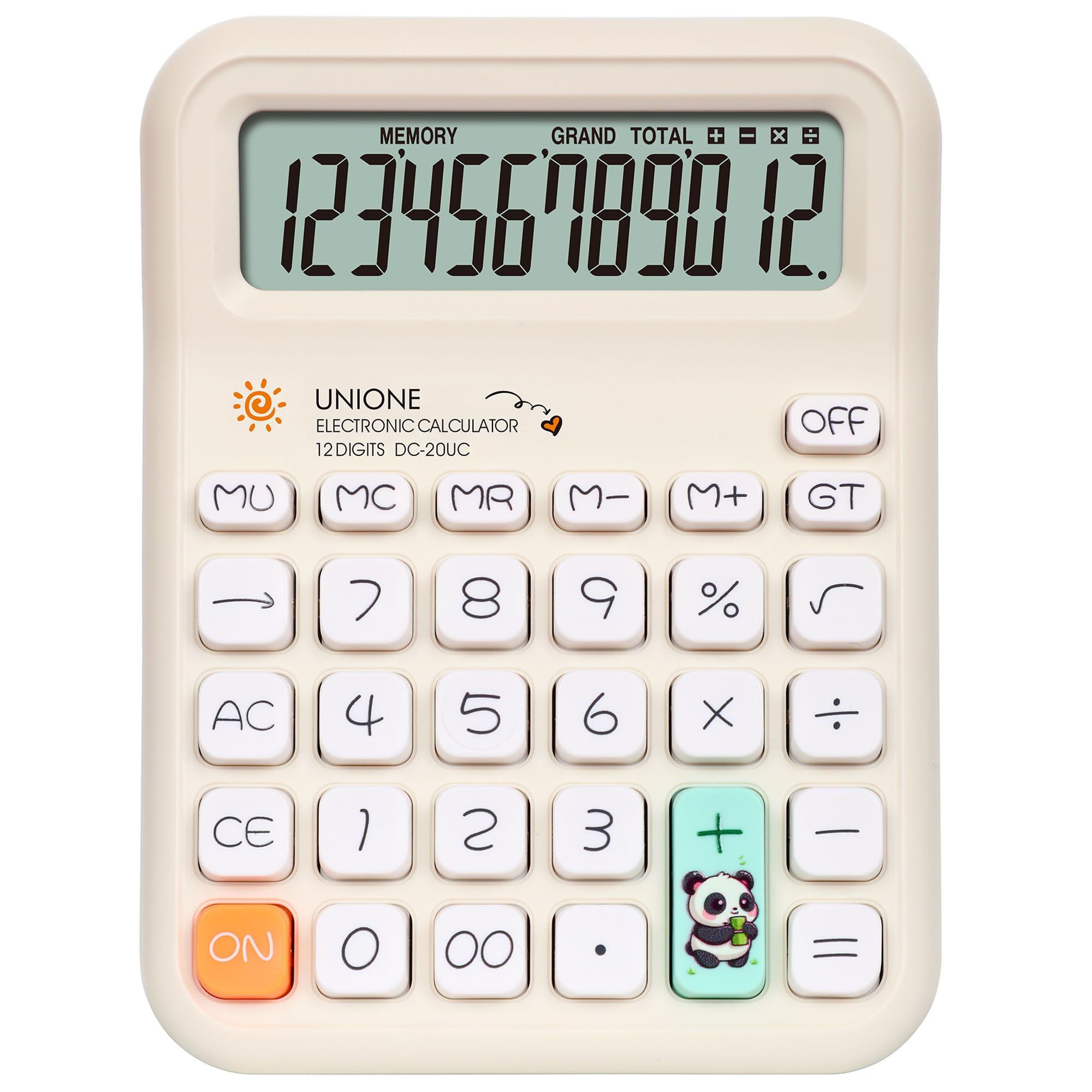 UNIONE Panda Calculator with a Bright LCD, Dual Power Handheld Desktop. Color. Business, Office, High School… (Beige)