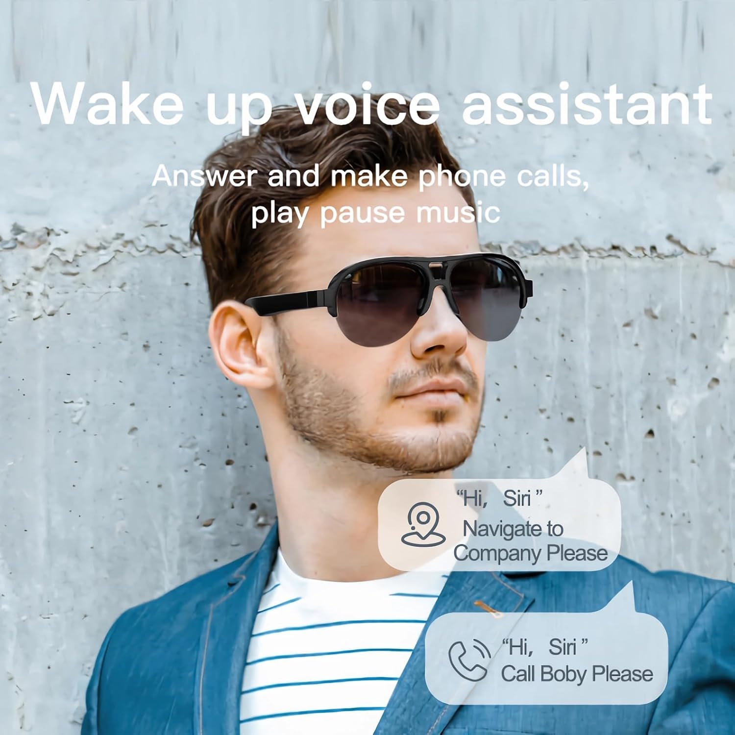 Man using smart glasses to activate voice assistant