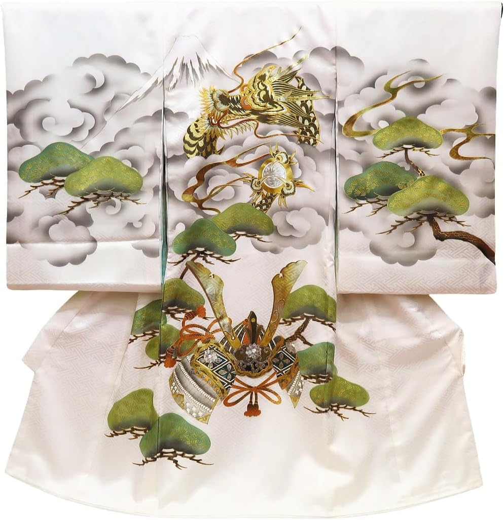 お宮参り 産着 女児 合繊 豪華絢爛 のしめ 金駒縫 綸子地 白 NO41236