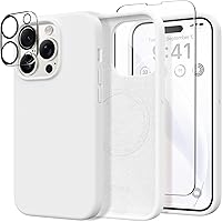 Vista 163 de GONEZ Funda de silicona para iPhone 14 Pro Max, compatible con MagSafe, con protector de pantalla + protector de lente de cámara, silicona líquida a