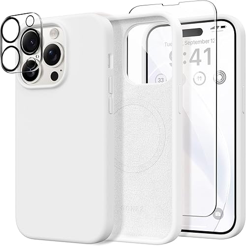 Miniatura 1 de GONEZ Funda de silicona para iPhone 14 Pro Max, compatible con MagSafe, con protector de pantalla + protector de lente de cámara, silicona líquida a